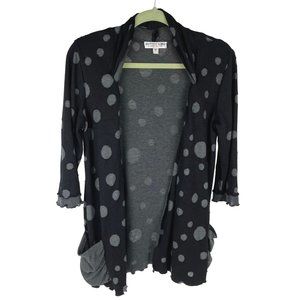 Andria Lieu Collection Open-Front 3/4-Sleeve Top Polka-Dot Black/Gray Sz. M